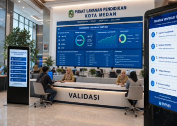 Dashboard interaktif Tahapan Verifikasi SNBP yang menampilkan alur validasi data real-time untuk mendukung efisiensi pendaftaran kota Medan.