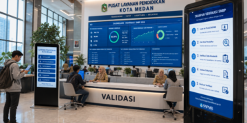 Dashboard interaktif Tahapan Verifikasi SNBP yang menampilkan alur validasi data real-time untuk mendukung efisiensi pendaftaran kota Medan.