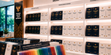 Jajaran tempat buku panduan talenta pegawai ASN Pemkot Medan Unggul bahan premium untuk usaha pembuatan rencana suksesi pegawai dan alat pusat instrumen suksesi Medan heavy duty minimalis berbagai folder lembar sembilan kotak yang tersusun sangat rapi di dalam etalase toko perlengkapan kantor