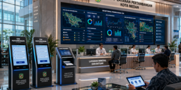Dashboard interaktif Tatanan Digital Izin Pertambangan yang menampilkan sistem pemantauan data mineral real-time untuk mendukung efisiensi pertambangan kota Medan