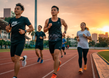 Suasana semangat warga lokal saat melakukan olahraga lari sore di salah satu tempat jogging di Medan yang memiliki fasilitas lintasan nyaman