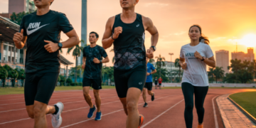 Suasana semangat warga lokal saat melakukan olahraga lari sore di salah satu tempat jogging di Medan yang memiliki fasilitas lintasan nyaman