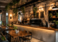 Suasana interior estetik sebuah kafe modern bernuansa industrial minimalis yang menjadi tempat nongkrong di Medan favorit para anak muda