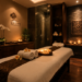 Suasana ruang pijat refleksi yang sangat tenang dengan dekorasi bunga dan lilin aromaterapi di salah satu tempat spa di Medan
