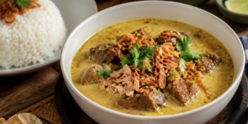 Kehangatan sepiring Soto Medan legendaris dengan kuah santan kaya rempah, salah satu hidangan utama di tempat wisata kuliner di Medan yang wajib dicoba