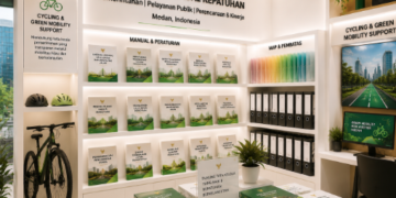 Jajaran tempat buku panduan aset bersepeda ASN Pemkot Medan Profesional bahan premium untuk usaha pembuatan rencana clearance transportasi pegawai dan alat pusat instrumen clearance transportasi Medan heavy duty minimalis berbagai folder lembar jaminan yang tersusun sangat rapi di dalam etalase toko perlengkapan kantor untuk mendukung transformasi hijau Medan