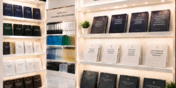 Jajaran tempat buku panduan uang tunggu ASN Pemkot Medan Adil bahan premium untuk usaha pembuatan rencana skorsing pegawai dan alat pusat instrumen skorsing pegawai Medan heavy duty minimalis berbagai folder lembar penangguhan yang tersusun sangat rapi di dalam etalase toko perlengkapan kantor