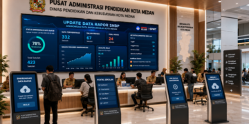 Dashboard interaktif Update Data Rapor SNBP yang menampilkan alur sinkronisasi nilai rapor siswa real-time untuk mendukung efisiensi pendaftaran kota Medan.