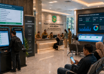 Dashboard interaktif Update Data Siswa yang menampilkan alur sinkronisasi informasi real-time untuk mendukung efisiensi pendaftaran kota Medan.