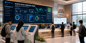 Dashboard interaktif Kuota Daya Tampung SNBP yang menampilkan sistem alokasi kursi prestasi siswa real-time untuk mendukung efisiensi pendaftaran kota Medan.