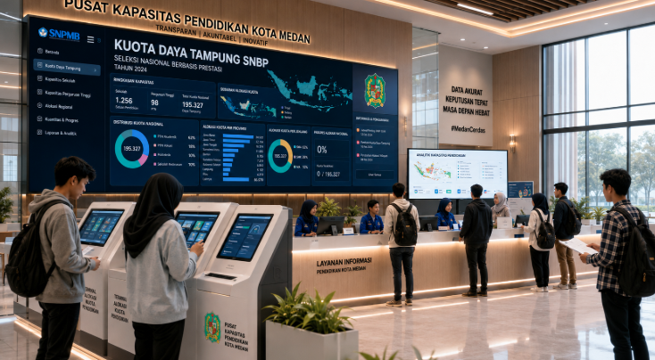 Dashboard interaktif Kuota Daya Tampung SNBP yang menampilkan sistem alokasi kursi prestasi siswa real-time untuk mendukung efisiensi pendaftaran kota Medan.