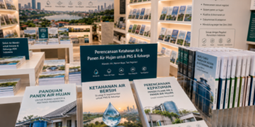 Jajaran tempat buku panduan utilitas air ASN Pemkot Medan Bersih bahan premium untuk usaha pembuatan rencana clearance hidrolik pegawai dan alat pusat instrumen clearance hidrolik Medan heavy duty minimalis berbagai folder lembar jaminan yang tersusun sangat rapi di dalam etalase toko perlengkapan kantor