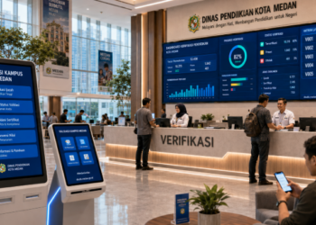 Dashboard interaktif Validasi Kampus Medan yang menampilkan alur agenda verifikasi real-time untuk mendukung efisiensi pendaftaran kota Medan.