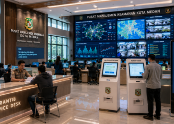 Dashboard interaktif Validasi Ketertiban Medan yang menampilkan sistem pemantauan data keamanan real-time untuk mendukung efisiensi ketertiban kota Medan