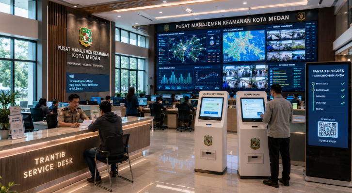 Dashboard interaktif Validasi Ketertiban Medan yang menampilkan sistem pemantauan data keamanan real-time untuk mendukung efisiensi ketertiban kota Medan