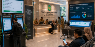 Dashboard interaktif Verifikasi Data Siswa yang menampilkan alur validasi informasi real-time untuk mendukung efisiensi pendaftaran kota Medan.