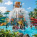 Keseruan anak-anak saat bermain di area kolam ombak dan seluncuran raksasa di salah satu waterpark di Medan yang sangat megah