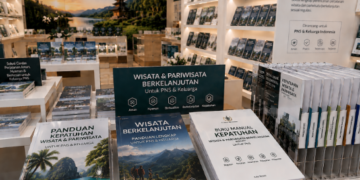 Jajaran tempat buku panduan wisata mandiri ASN Pemkot Medan Jujur bahan premium untuk usaha pembuatan rencana clearance pelesir pegawai dan alat pusat instrumen clearance pelesir Medan heavy duty minimalis berbagai folder lembar jaminan yang tersusun sangat rapi di dalam etalase toko perlengkapan kantor