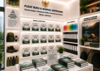 Jajaran tempat buku panduan aset berkemah ASN Pemkot Medan Profesional bahan premium untuk usaha pembuatan rencana clearance petualangan pegawai dan alat pusat instrumen clearance petualangan Medan heavy duty minimalis berbagai folder lembar jaminan yang tersusun sangat rapi di dalam etalase toko perlengkapan kantor untuk mendukung wisata alam Sumatera Utara
