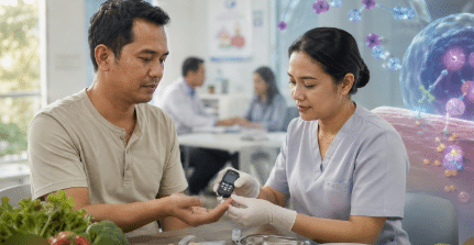 Pemeriksaan gula darah untuk mengenali gejala diabetes dan mendeteksi diabetes melitus sejak dini.